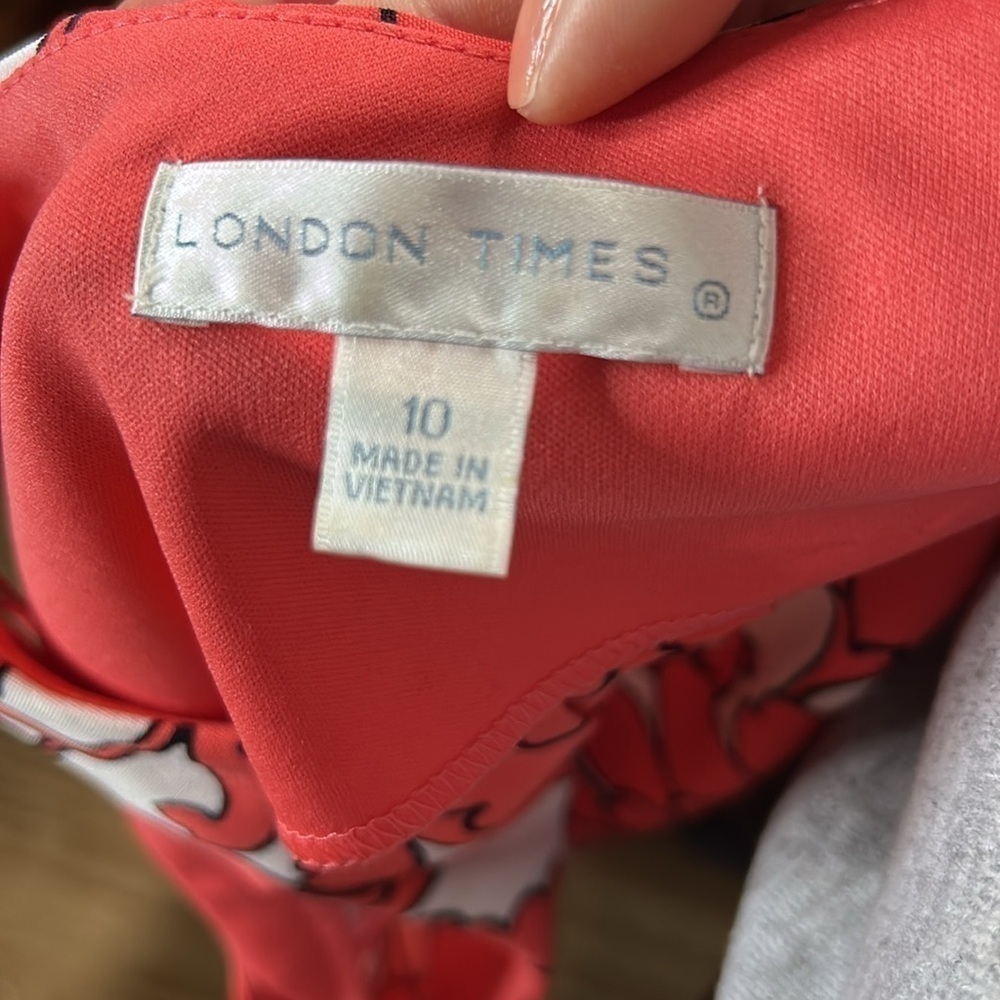 London Times Coral Floral Sleeveless Dress Size 10 - Picture 10 of 11